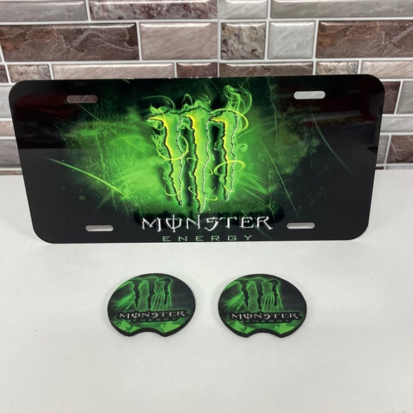 COPY - Monster Energy Logo License Plate With Cup Holder Inserts - Picture 1 of 6